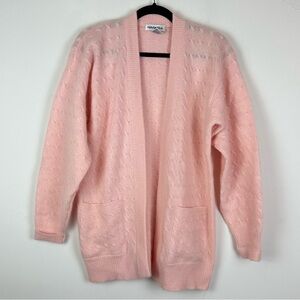 Vintage Haskell Light Pink Lambswool Angora Cable Knit Cardigan Cottagecore  M